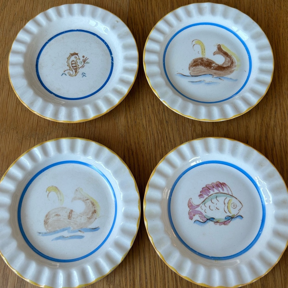 Vintage Rare Set 4 Arabia of Finland porcelain dishes (2 whales,seahorse, fish)